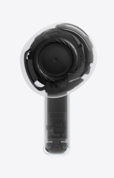 Den indvendige udformning af en gennemsigtig AirPods 5-øretelefon