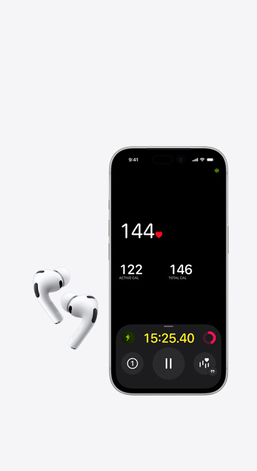 Linker- en rechteroortje naast een iPhone met de hartslagmonitor op het scherm