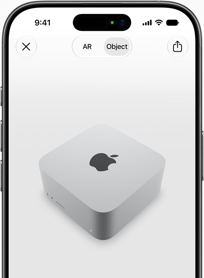 Aperçu du Mac Studio en réalité augmentée sur iPhone